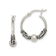 Sterling Silver Hoop Earrings with Twisted Rope Design and Polished Bead Accent