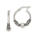 Sterling Silver Hoop Earrings with Twisted Rope Design and Polished Bead Accent
