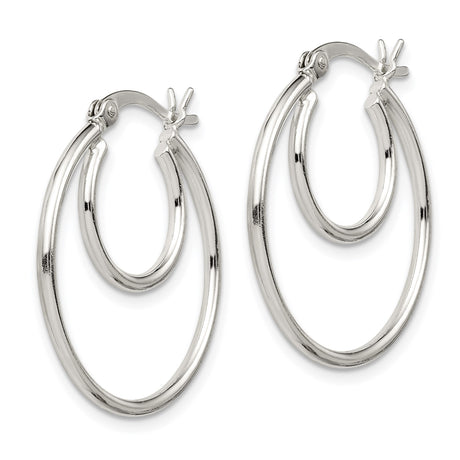 Sterling Silver Double Hoop Earrings, Polished Finish, Minimalist Lightweight Design for Women