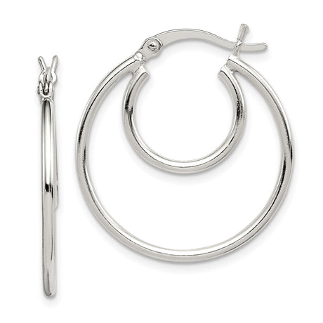 Sterling Silver Double Hoop Earrings, Polished Finish, Minimalist Lightweight Design for Women