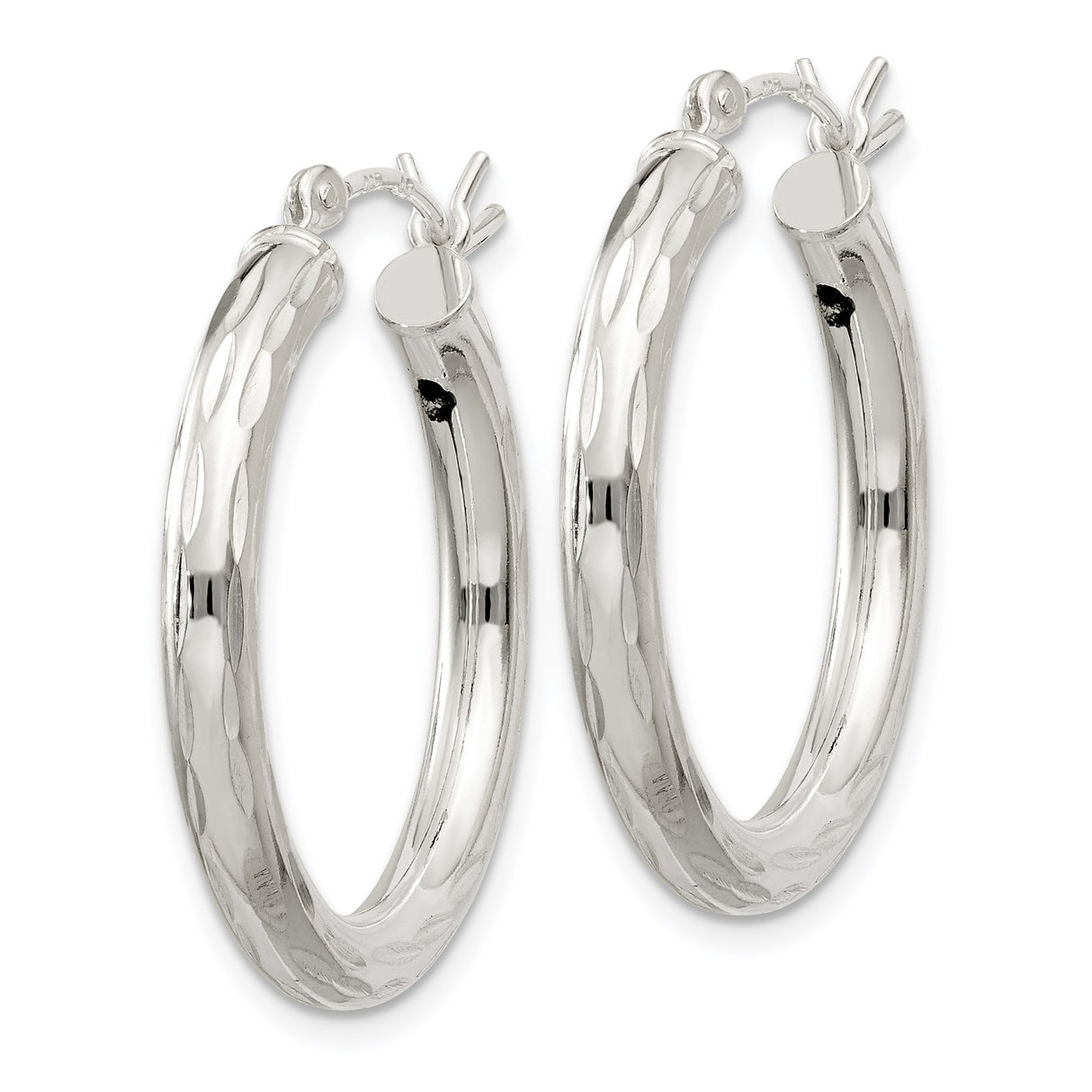 Sterling Silver Hoop Earrings, Diamond-Cut Textured Lightweight Hinged Hoops for Women