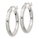 Sterling Silver Hoop Earrings, Diamond-Cut Textured Lightweight Hinged Hoops for Women