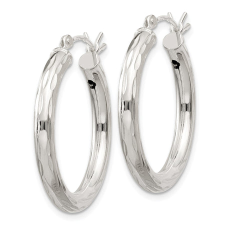 Sterling Silver Hoop Earrings, Diamond-Cut Textured Lightweight Hinged Hoops for Women