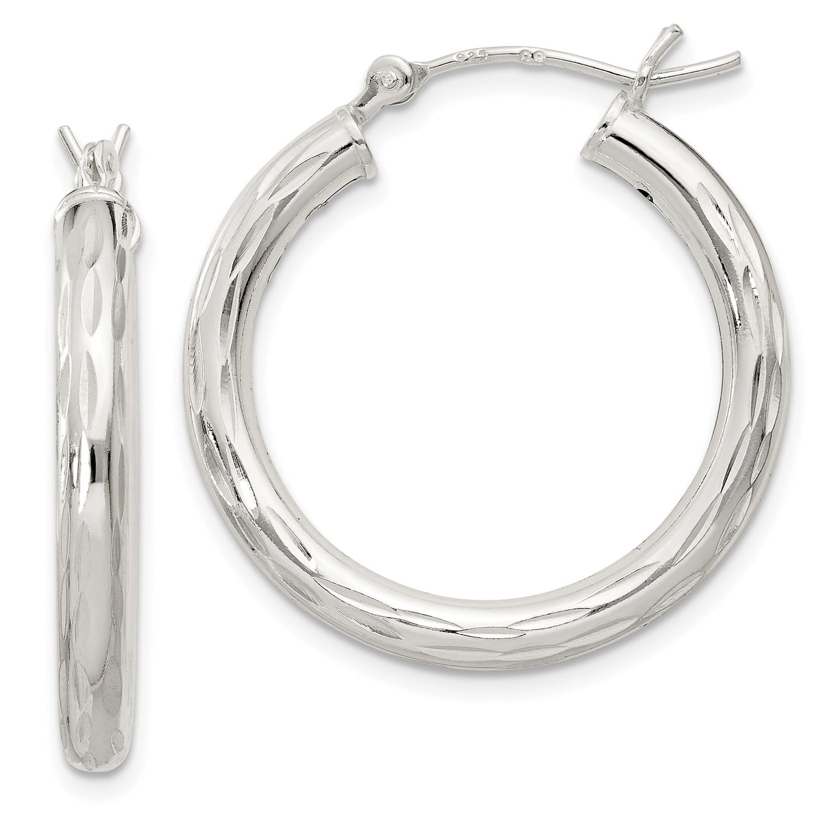 Sterling Silver Hoop Earrings, Diamond-Cut Textured Lightweight Hinged Hoops for Women