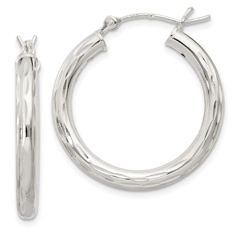Sterling Silver Hoop Earrings, Diamond-Cut Textured Lightweight Hinged Hoops for Women