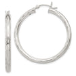 Sterling Silver Hoop Earrings, Diamond-Cut Texture, Polished Finish, Lightweight Round Design