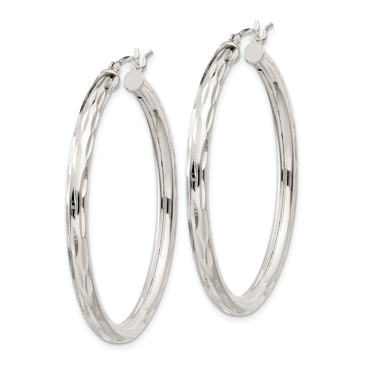Sterling Silver Hoop Earrings, Diamond-Cut Textured Lightweight Hinged Design for Women
