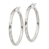 Sterling Silver Hoop Earrings, Diamond-Cut Textured Lightweight Hinged Design for Women