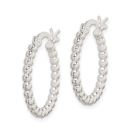 Sterling Silver Beaded Hoop Earrings, Polished Round Minimalist Style for Women