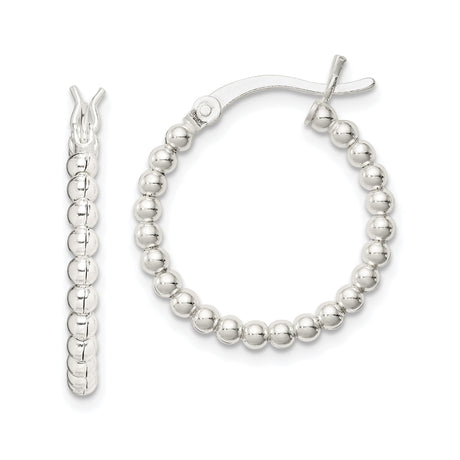 Sterling Silver Beaded Hoop Earrings, Polished Round Minimalist Style for Women
