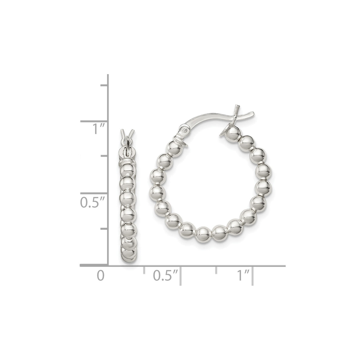 Sterling Silver Hoop Earrings with Polished Beaded Accents, Minimalist Modern Design