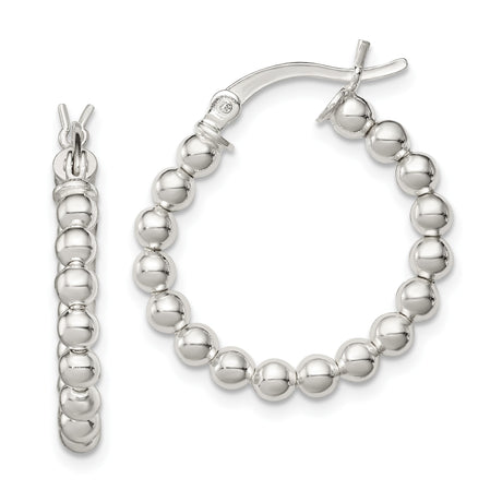 Sterling Silver Hoop Earrings with Polished Beaded Accents, Minimalist Modern Design