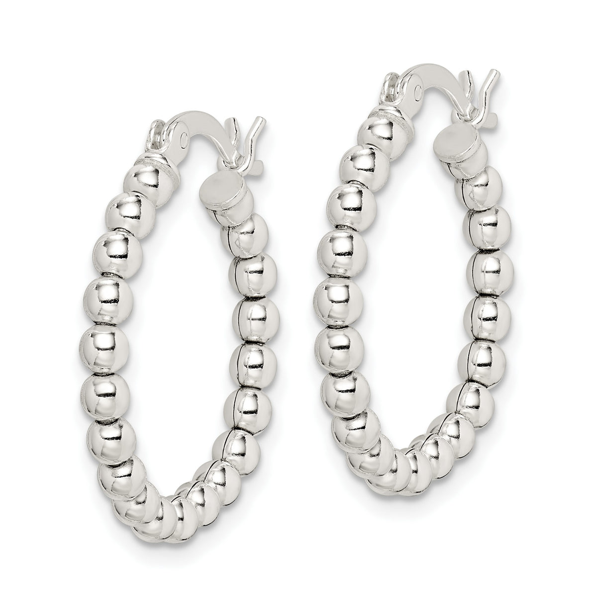 Sterling Silver Beaded Hoop Earrings, Lightweight Round Polished Hoops for Women