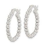 Sterling Silver Beaded Hoop Earrings, Lightweight Round Polished Hoops for Women