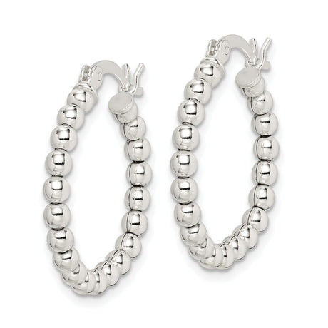 Sterling Silver Beaded Hoop Earrings, Lightweight Round Polished Hoops for Women