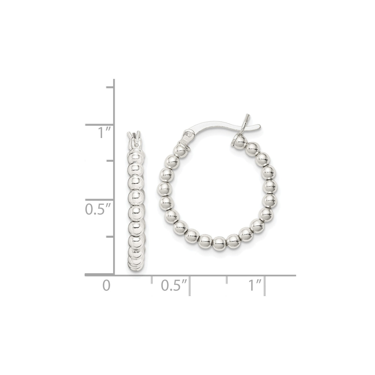 Sterling Silver Beaded Hoop Earrings, Lightweight Round Polished Hoops for Women