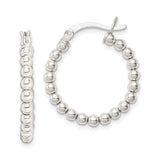 Sterling Silver Beaded Hoop Earrings, Lightweight Round Polished Hoops for Women
