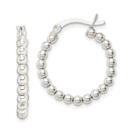 Sterling Silver Beaded Hoop Earrings, Lightweight Round Polished Hoops for Women