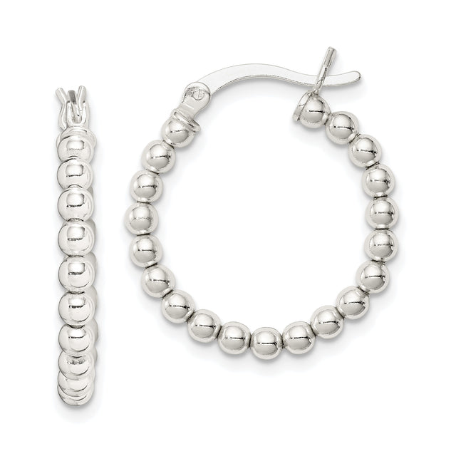 Sterling Silver Beaded Hoop Earrings, Lightweight Round Polished Hoops for Women