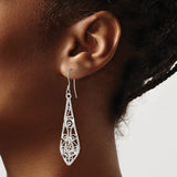Sterling Silver Drop Earrings with Elongated Teardrop Filigree Openwork Design, Boho Vintage Style