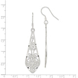 Sterling Silver Drop Earrings with Elongated Teardrop Filigree Openwork Design, Boho Vintage Style
