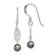 Sterling Silver Drop Earrings with Black Freshwater Pearls, Open Scroll Filigree Design