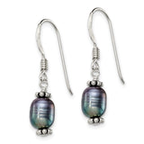 Sterling Silver Dangle Earrings with Oval Freshwater Pearls and Bead Caps