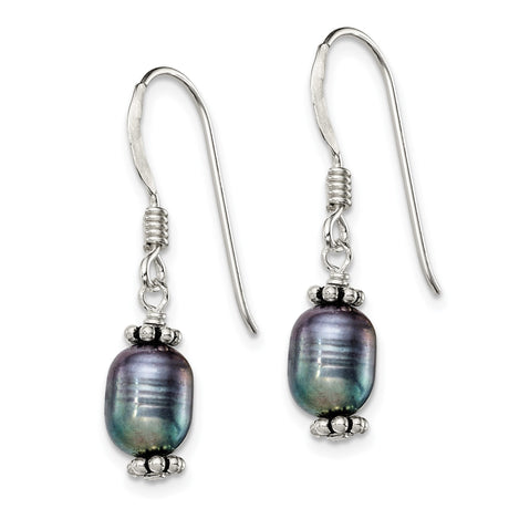 Sterling Silver Dangle Earrings with Oval Freshwater Pearls and Bead Caps