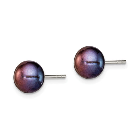Sterling Silver Round Freshwater Pearl Button Stud Earrings