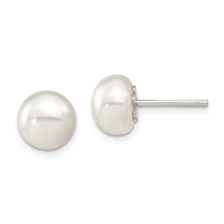 Sterling Silver Pearl Stud Earrings with Round White Cultured Pearls, Classic Minimalist Design