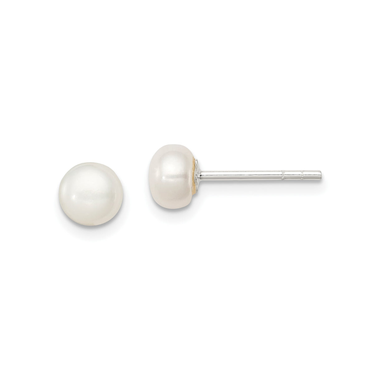Sterling Silver Pearl Stud Earrings, White Freshwater Cultured Pearl, Classic Round Design