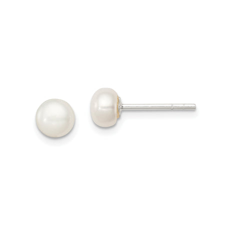 Sterling Silver Pearl Stud Earrings, White Freshwater Cultured Pearl, Classic Round Design