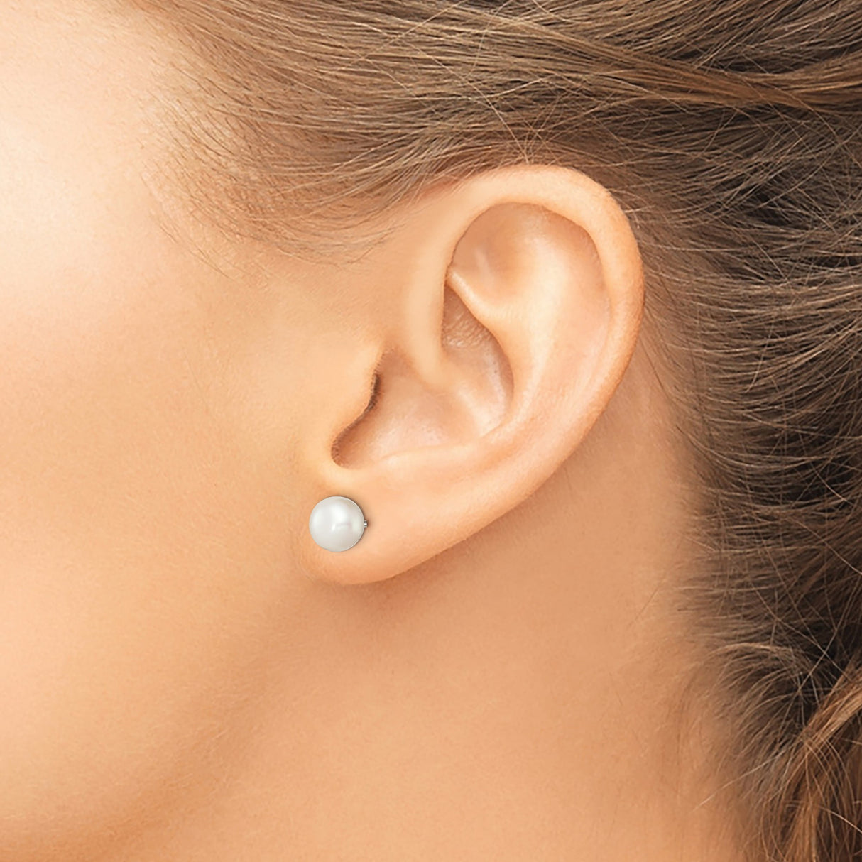 Sterling Silver Pearl Stud Earrings, Round White Freshwater Cultured Pearls, Classic Design