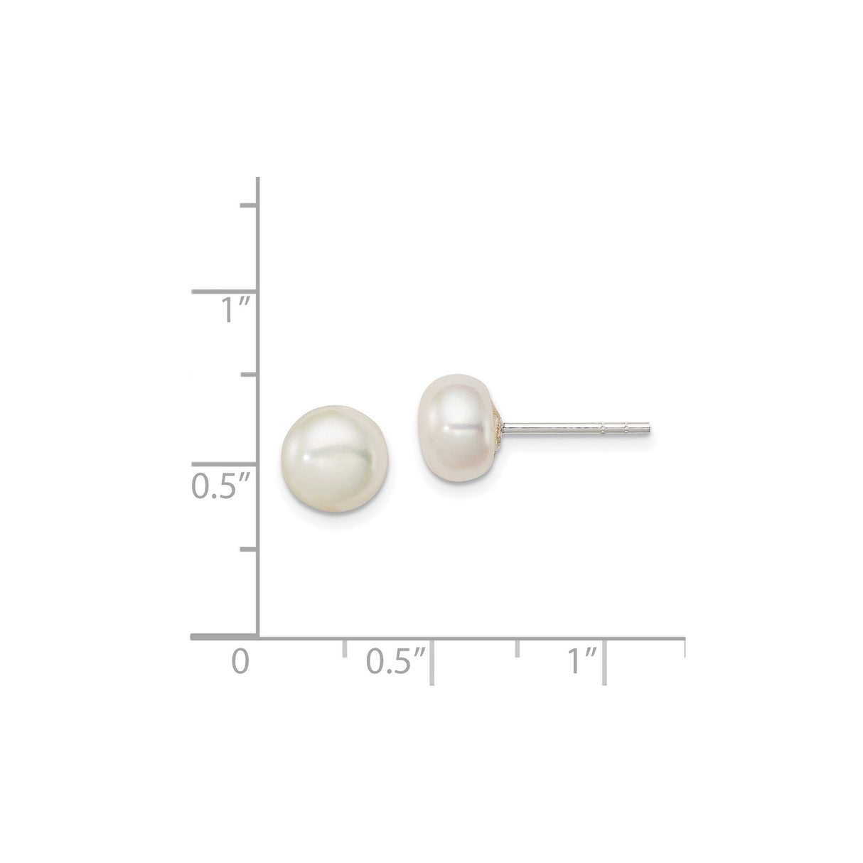Sterling Silver Pearl Stud Earrings, White Cultured Freshwater, Classic Button Design
