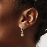 Sterling Silver Leverback Earrings with Round Citrine in Bezel Setting, Dangle Design for Women