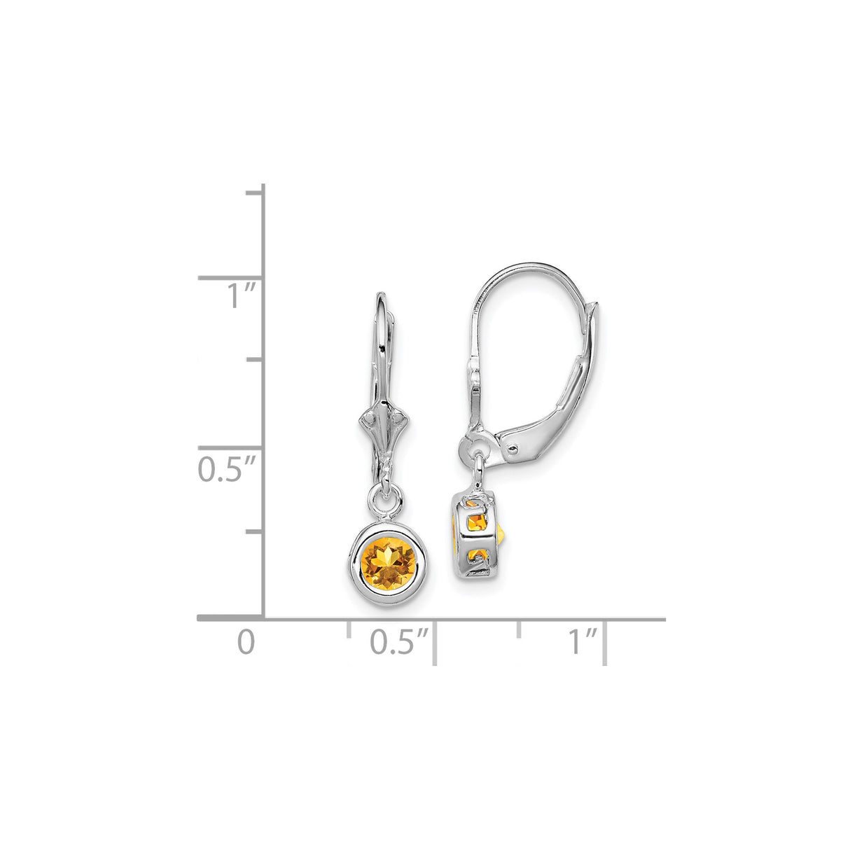 Sterling Silver Leverback Earrings with Round Citrine in Bezel Setting, Dangle Design for Women