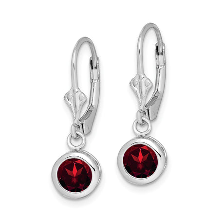 Sterling Silver Dangle Earrings with Garnet in Bezel Setting, Leverback Hooks, January Birthstone