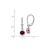 Sterling Silver Dangle Earrings with Garnet in Bezel Setting, Leverback Hooks, January Birthstone