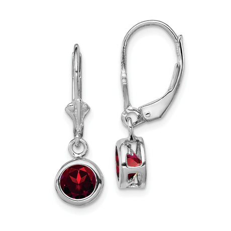 Sterling Silver Dangle Earrings with Garnet in Bezel Setting, Leverback Hooks, January Birthstone