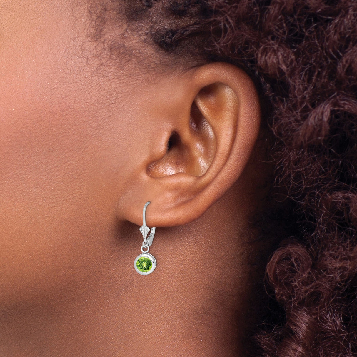 Sterling Silver Dangle Earrings with Peridot in Bezel Settings, Leverback Drop Style