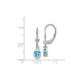 Sterling Silver Drop Earrings with Oval Swiss Blue Topaz in Bezel Setting, Leverback Design