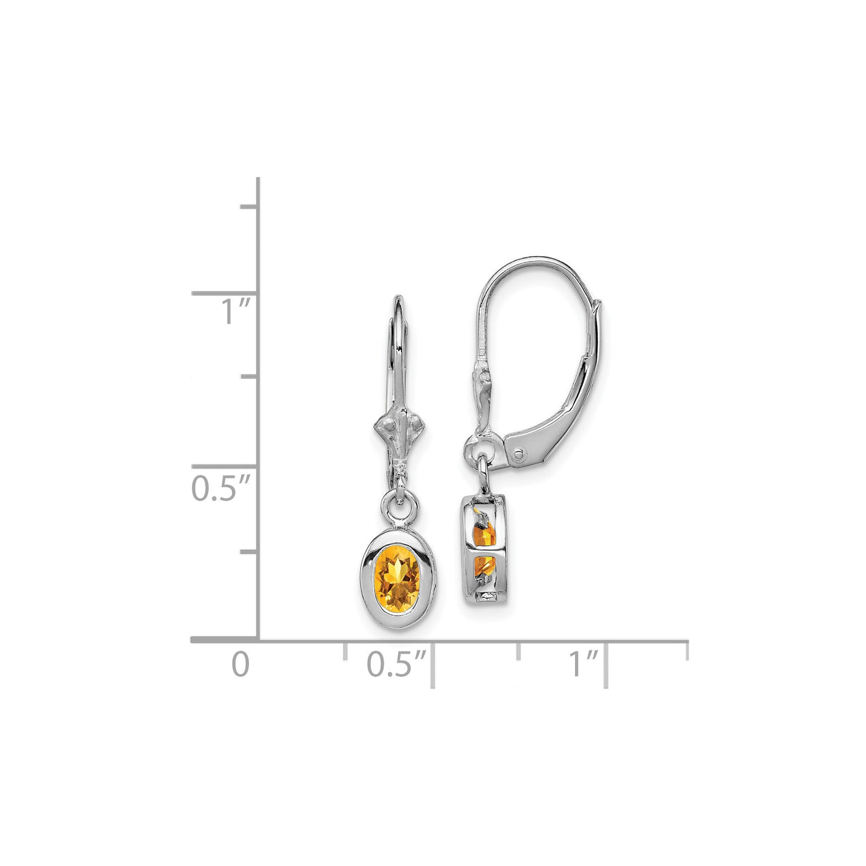 Sterling Silver Dangle Earrings with Oval Citrine, Bezel Setting, Leverback Closure