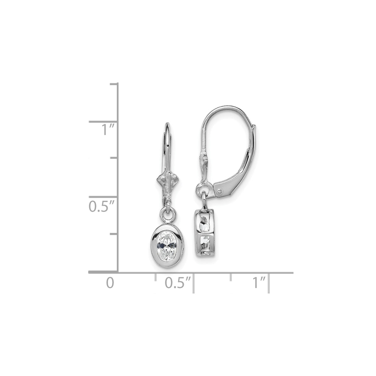 Sterling Silver Dangle Earrings with Oval Cut Cubic Zirconia, Bezel Setting, Leverback Closure