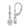 Sterling Silver Dangle Earrings with Oval Cut Cubic Zirconia, Bezel Setting, Leverback Closure