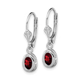 Sterling Silver Dangle Leverback Earrings with Oval Garnet, Elegant Drop Design for Women