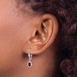 Sterling Silver Dangle Leverback Earrings with Oval Garnet, Elegant Drop Design for Women