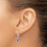 Sterling Silver Dangle Earrings with Oval Amethyst, Leverback, Open Heart Design