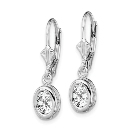 Sterling Silver Leverback Drop Earrings with Oval Cubic Zirconia and Hebrew Chai Symbol