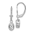 Sterling Silver Leverback Drop Earrings with Oval Cubic Zirconia and Hebrew Chai Symbol