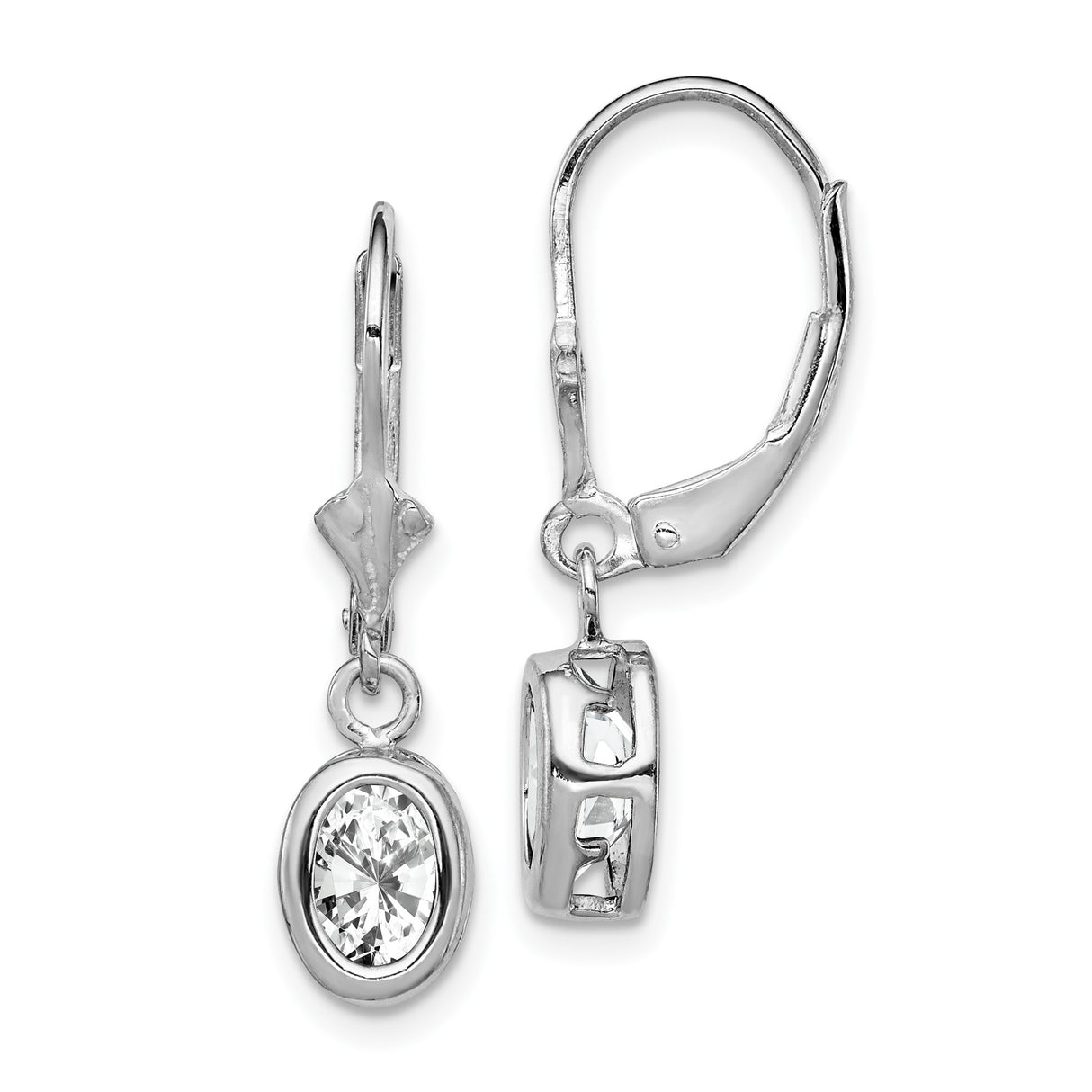 Sterling Silver Leverback Drop Earrings with Oval Cubic Zirconia and Hebrew Chai Symbol